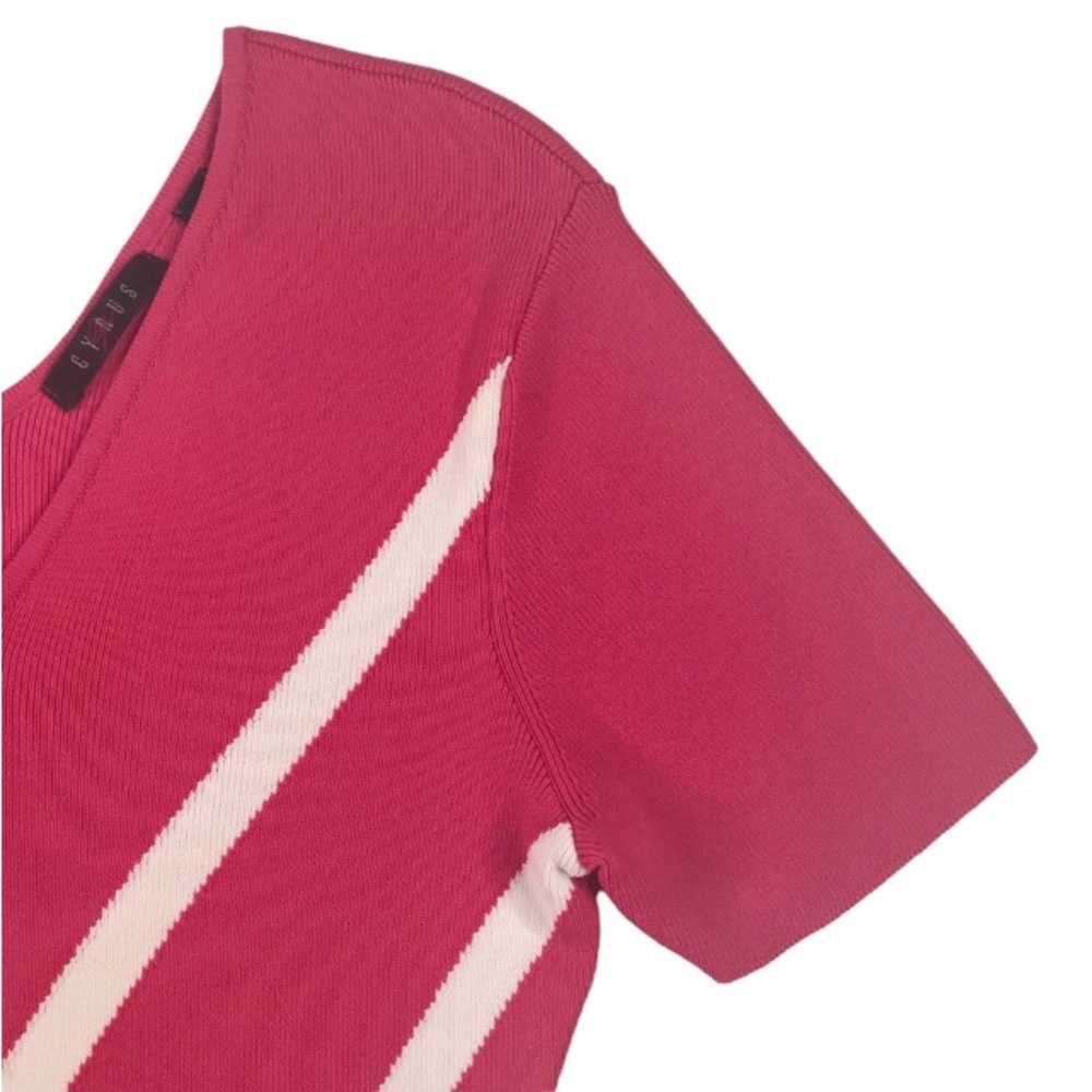CYRUS Vintage Pink V-neck Sweater 90s Y2K Short Sleeve Chevron Pullover Size S